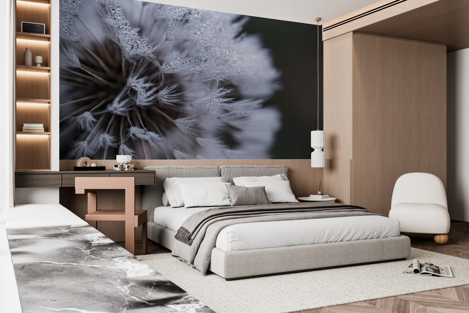 Papier peint fleurs de pissenlit aux pétales duveteux