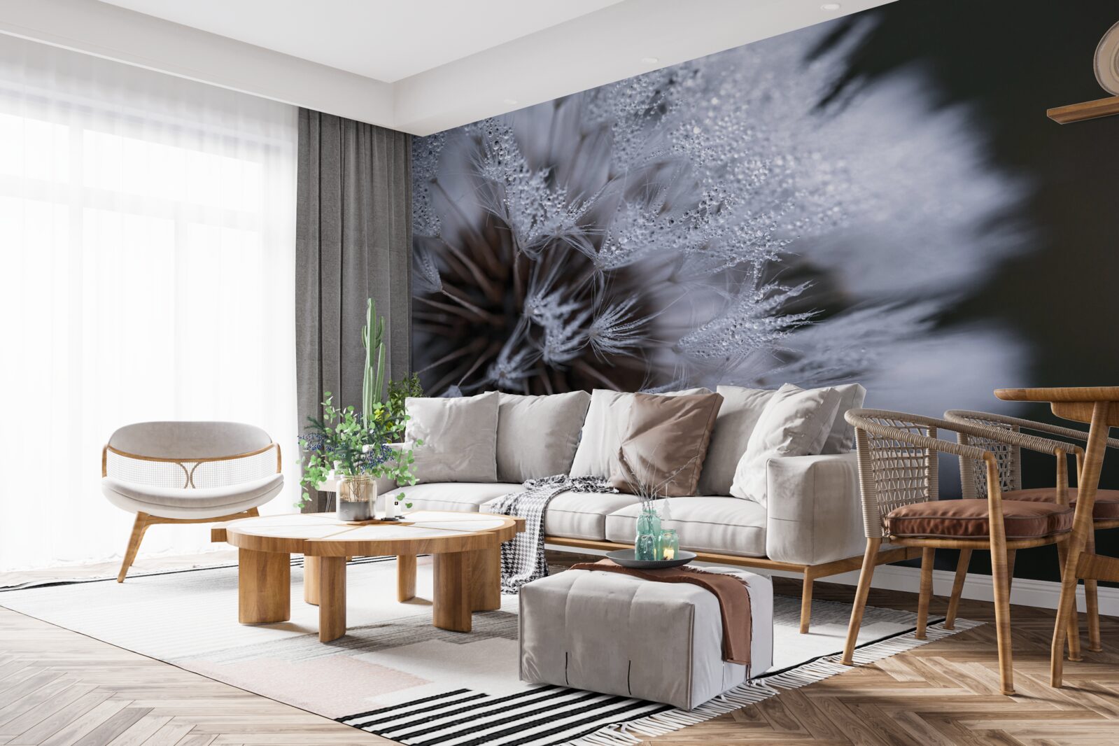 Papier peint fleurs de pissenlit aux pétales duveteux