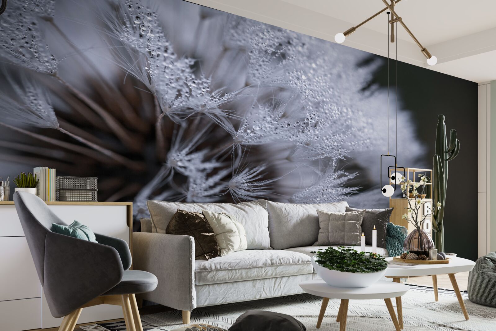 Papier peint fleurs de pissenlit aux pétales duveteux