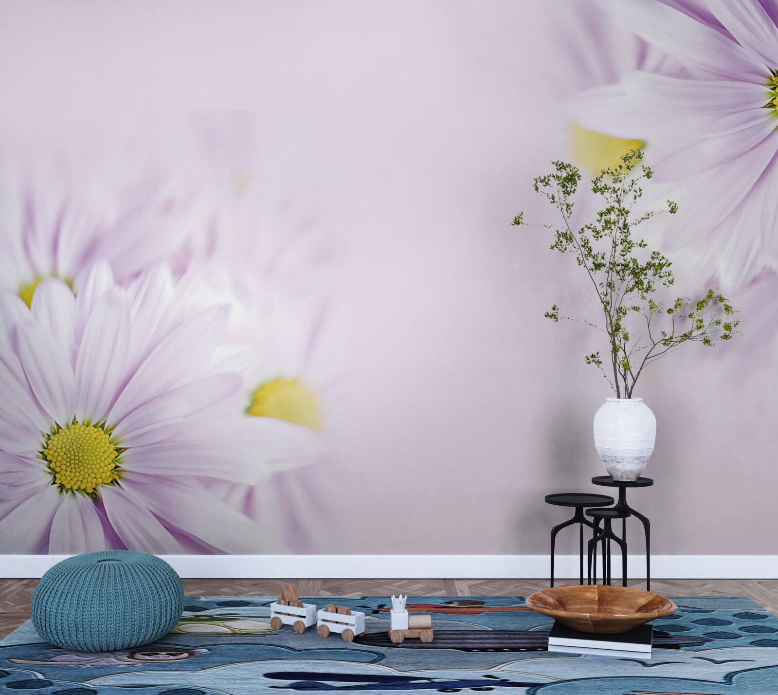 Papier peint marguerites blanches sophistiquées