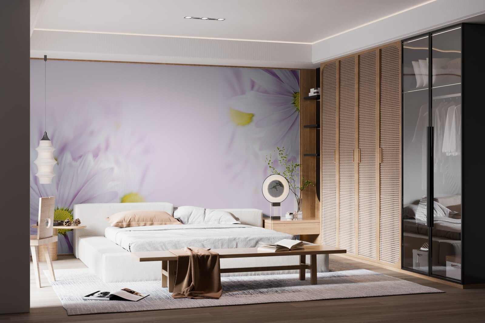 Papier peint marguerites blanches sophistiquées