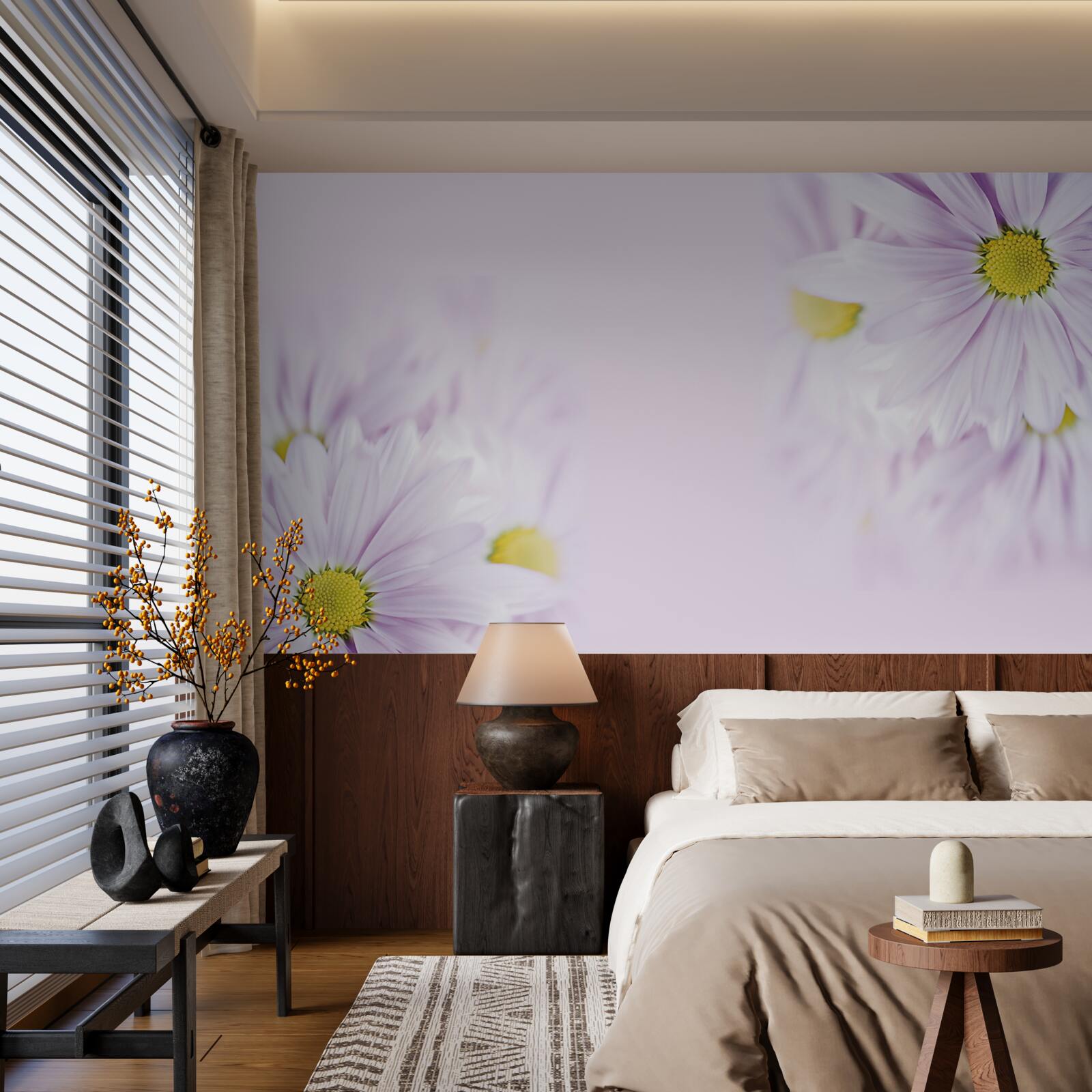 Papier peint marguerites blanches sophistiquées