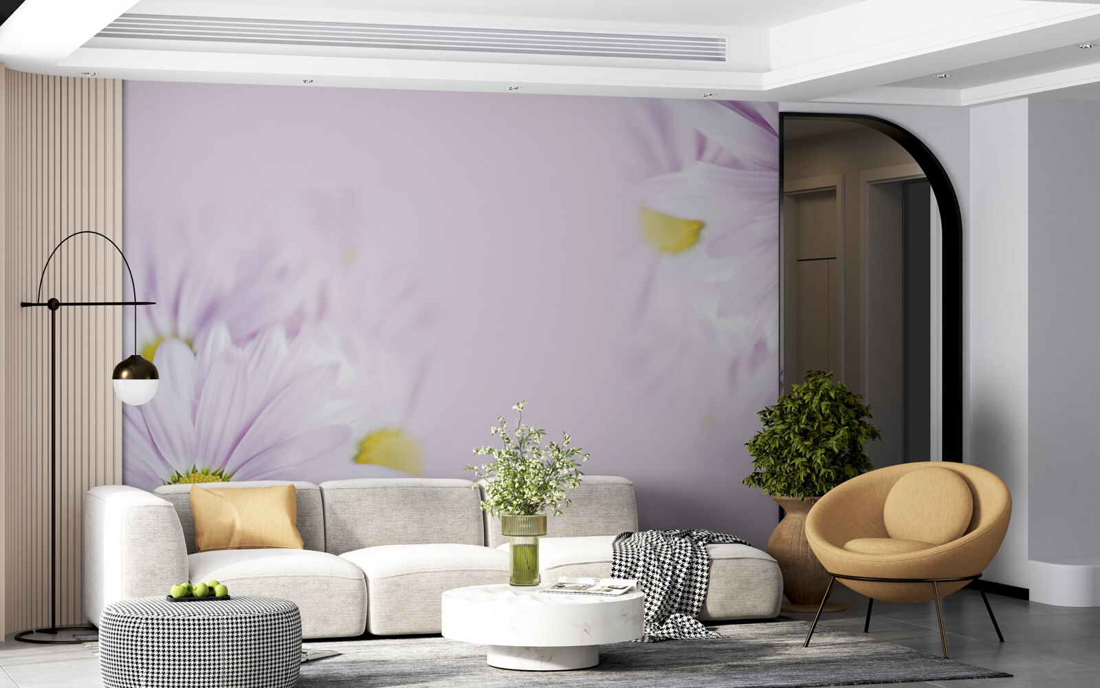 Papier peint marguerites blanches sophistiquées