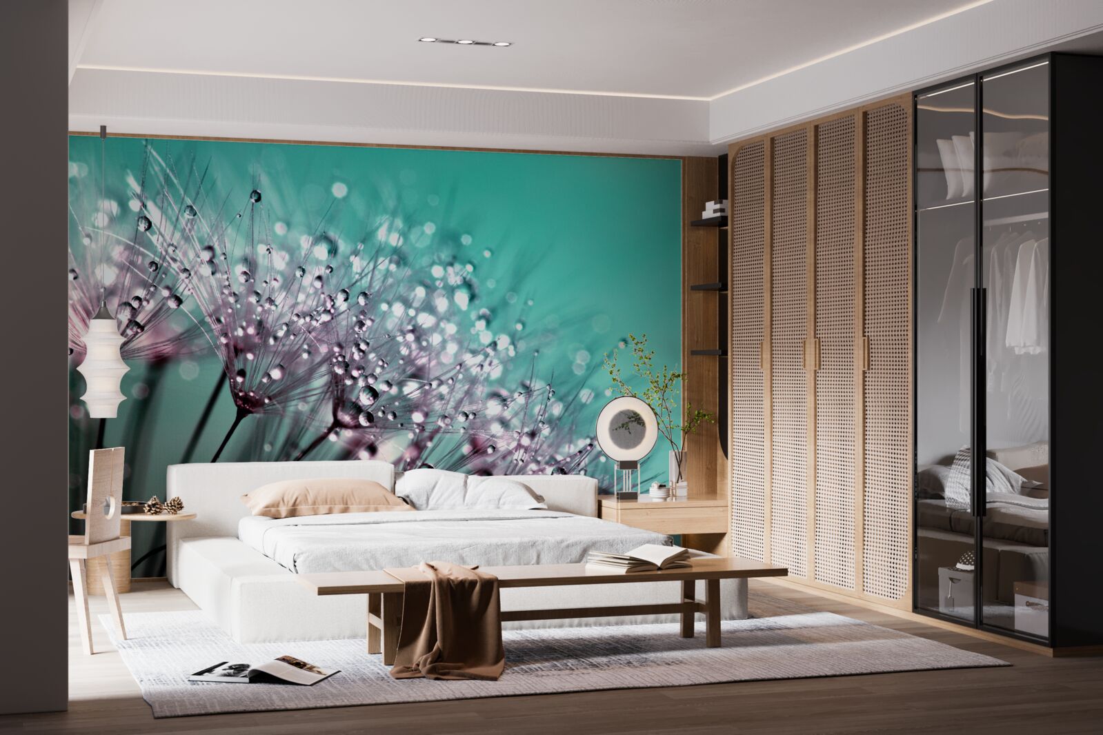 Papier peint rosée du matin sur une fleur de pissenlit