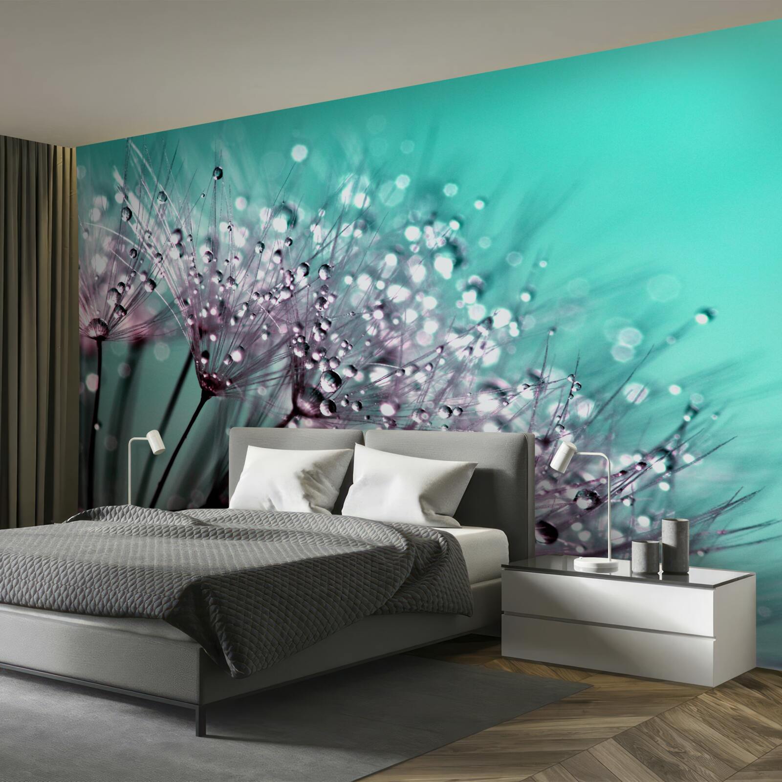 Papier peint rosée du matin sur une fleur de pissenlit