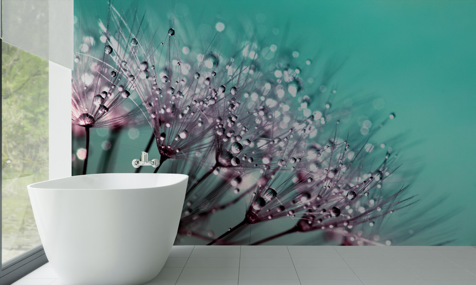 Papier peint rosée du matin sur une fleur de pissenlit