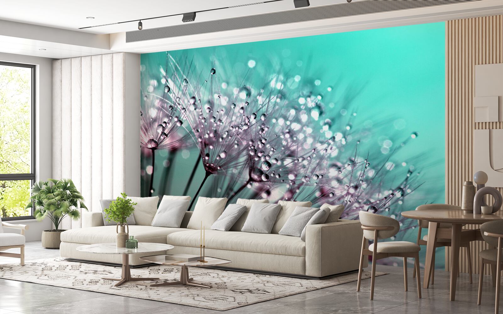 Papier peint rosée du matin sur une fleur de pissenlit