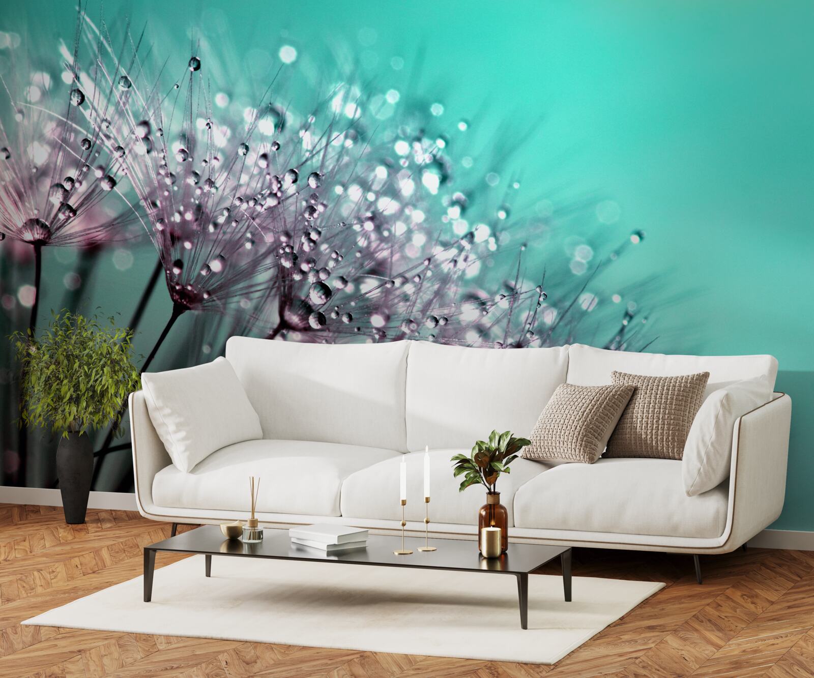 Papier peint rosée du matin sur une fleur de pissenlit