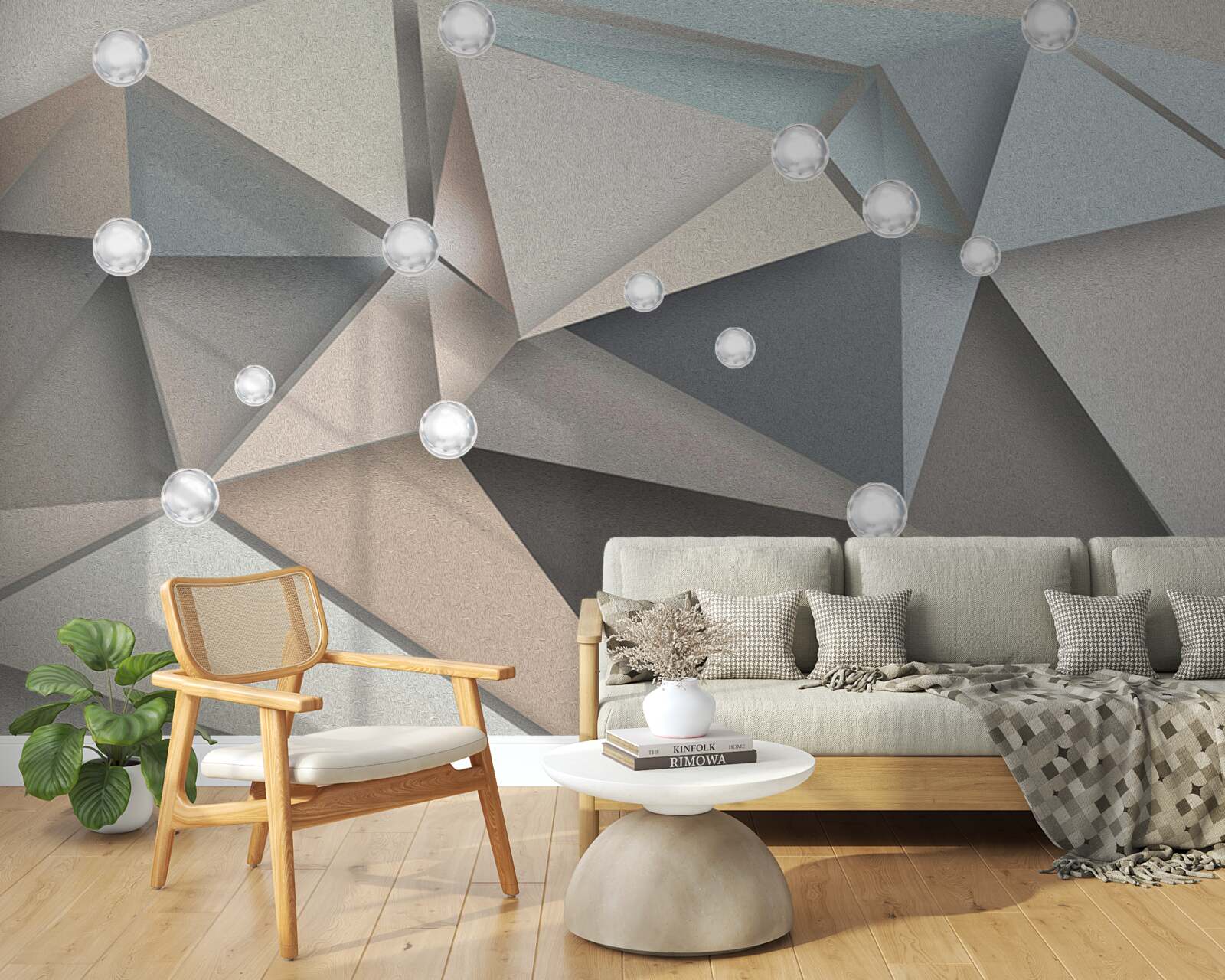 Papier peint nacre sur triangles dans des tons pastel