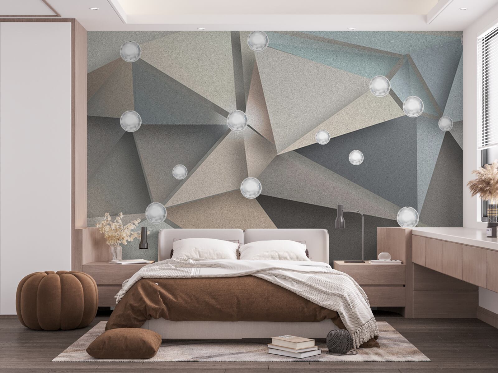 Papier peint nacre sur triangles dans des tons pastel