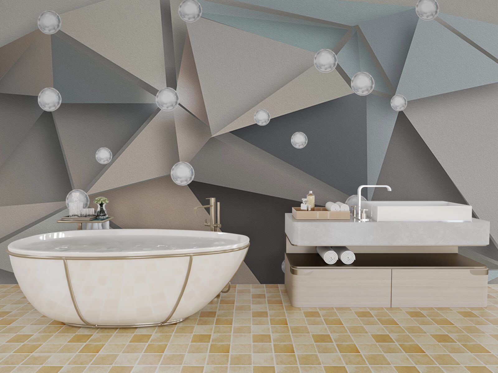 Papier peint nacre sur triangles dans des tons pastel