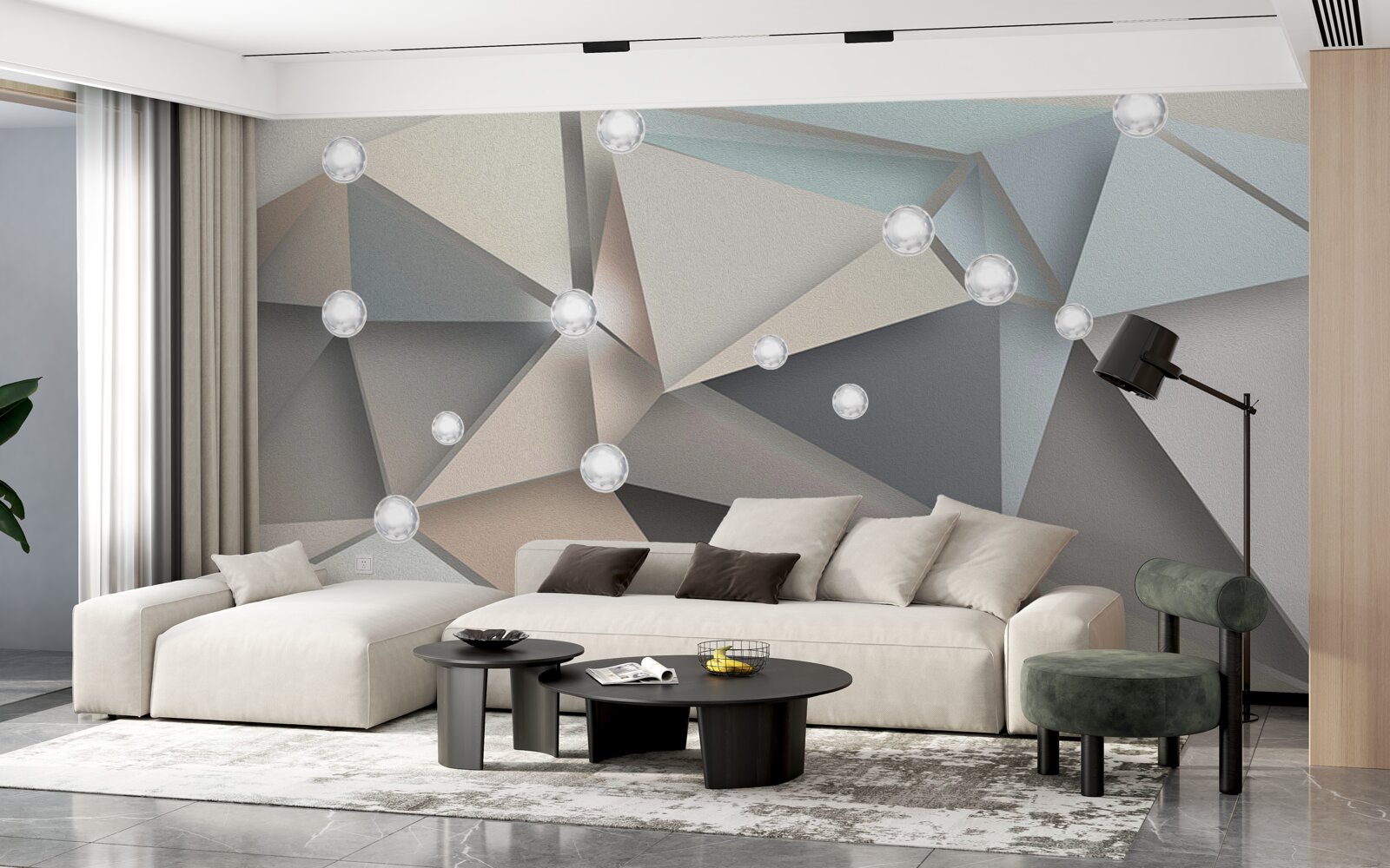 Papier peint nacre sur triangles dans des tons pastel