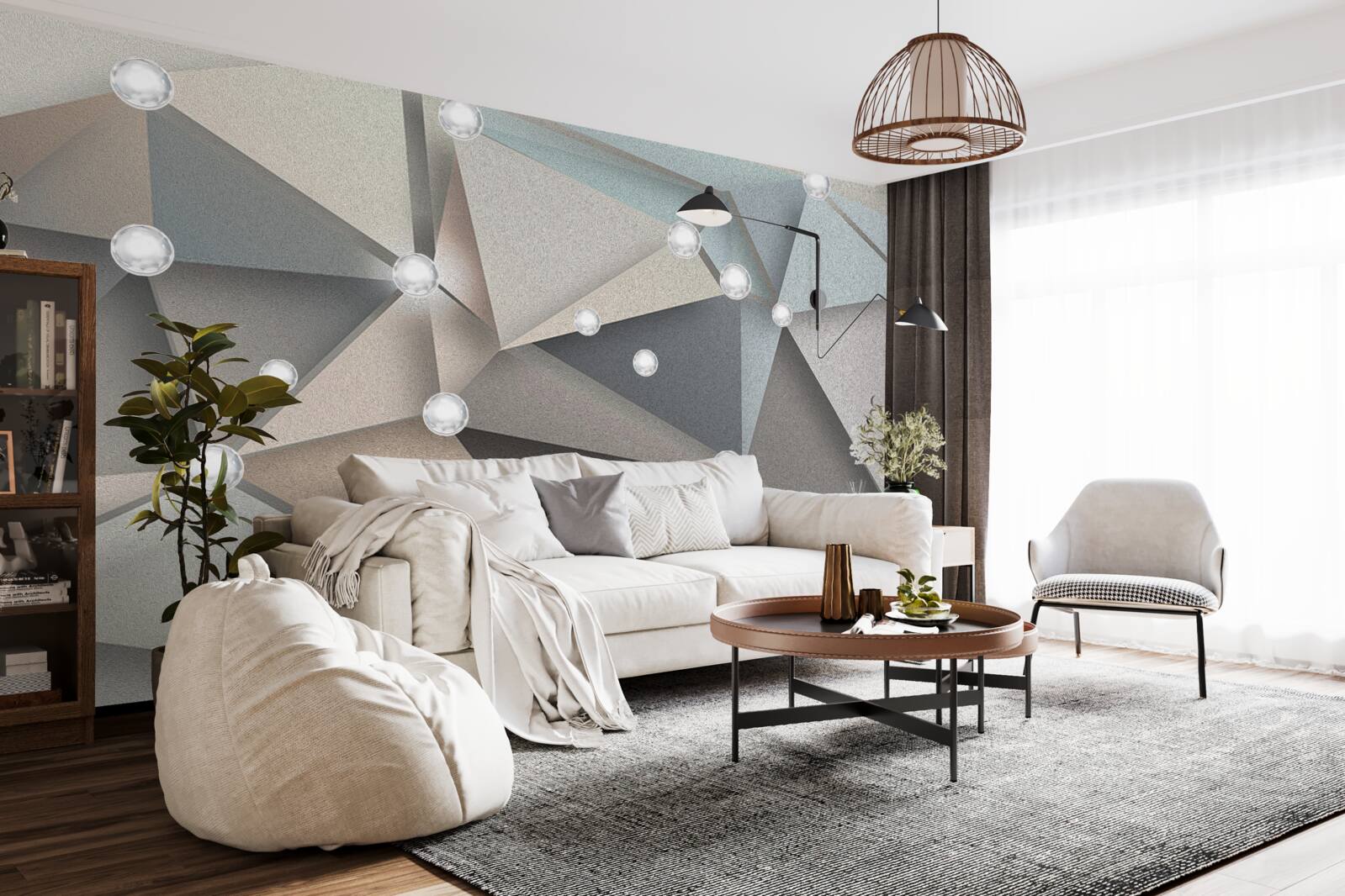 Papier peint nacre sur triangles dans des tons pastel