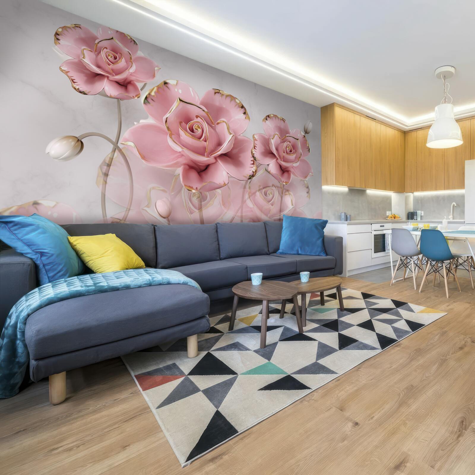 Papier peint fond délicat décoré de roses roses