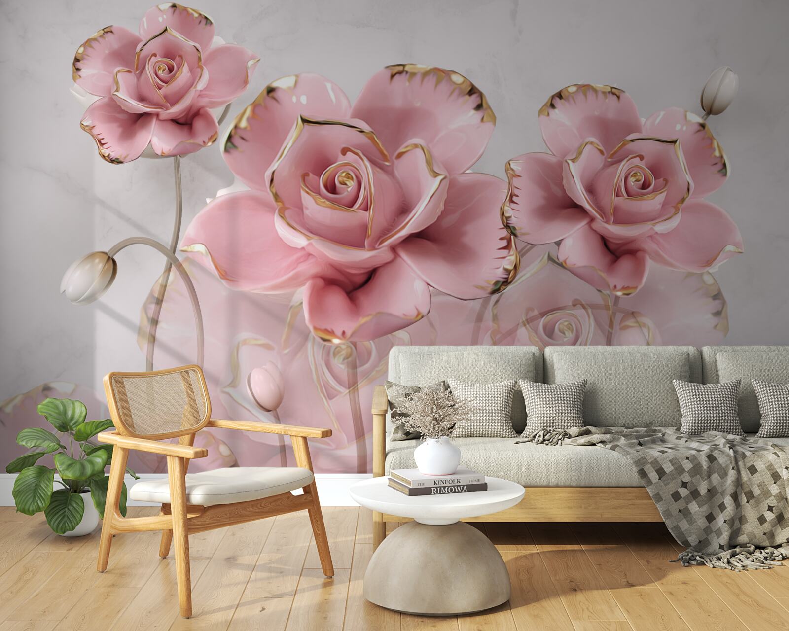 Papier peint fond délicat décoré de roses roses