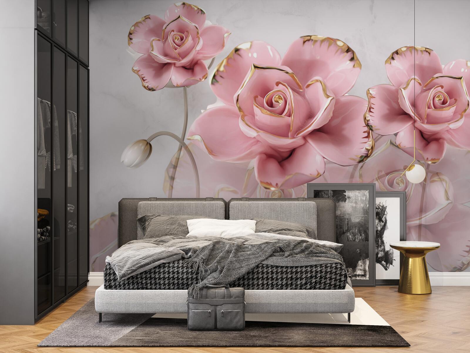 Papier peint fond délicat décoré de roses roses