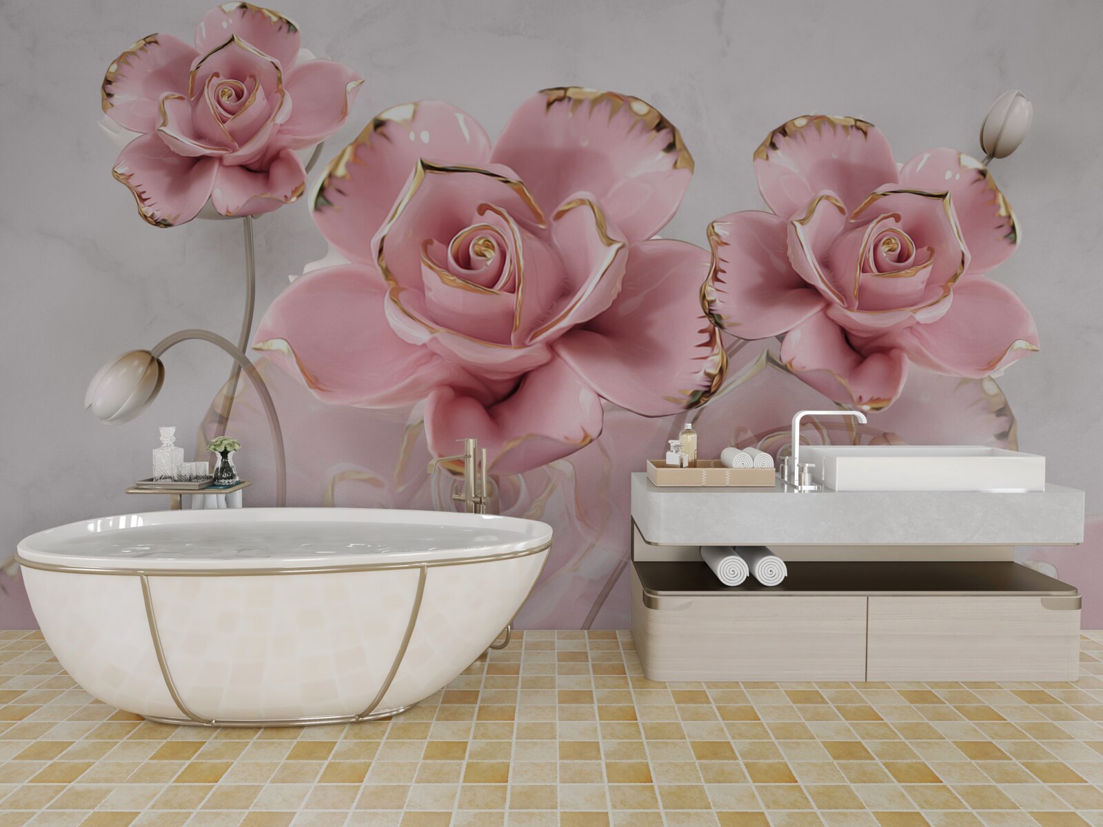 Papier peint fond délicat décoré de roses roses