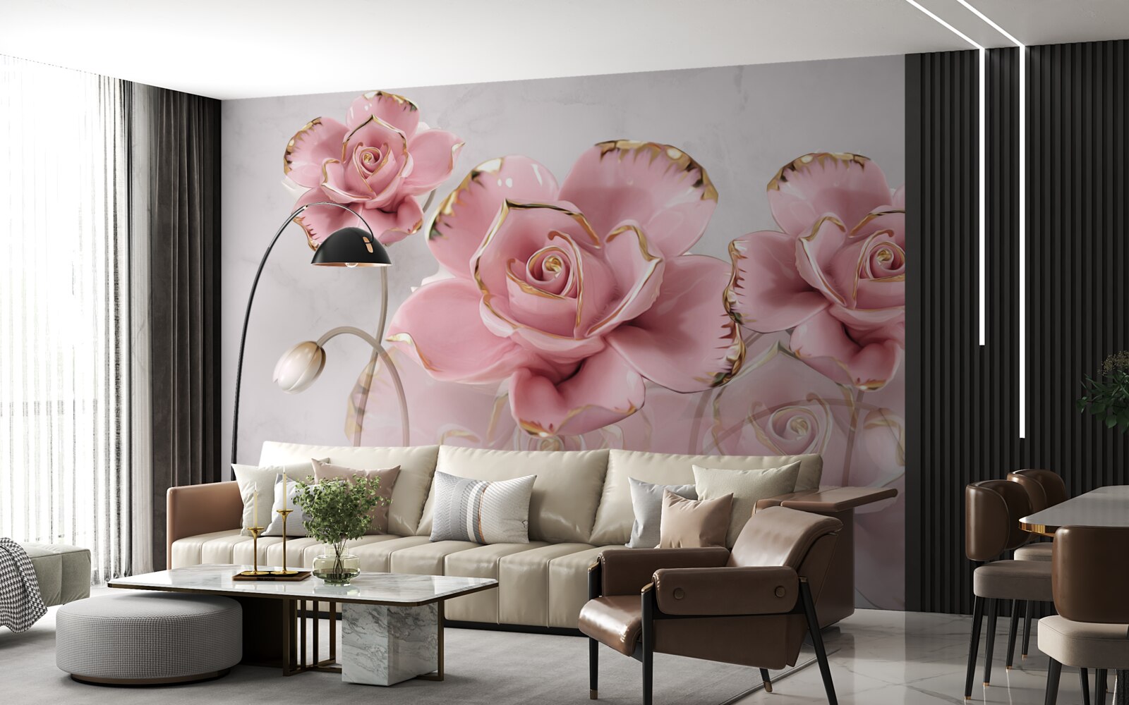 Papier peint fond délicat décoré de roses roses