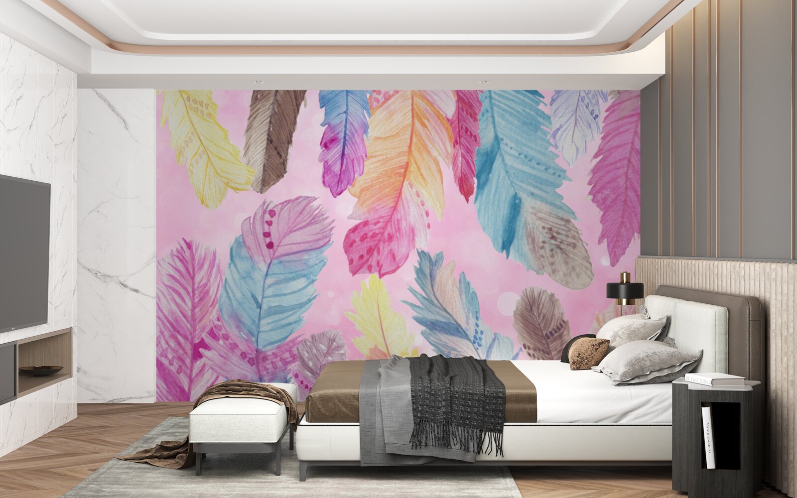 Papier peint plumes avec de magnifiques tons différents