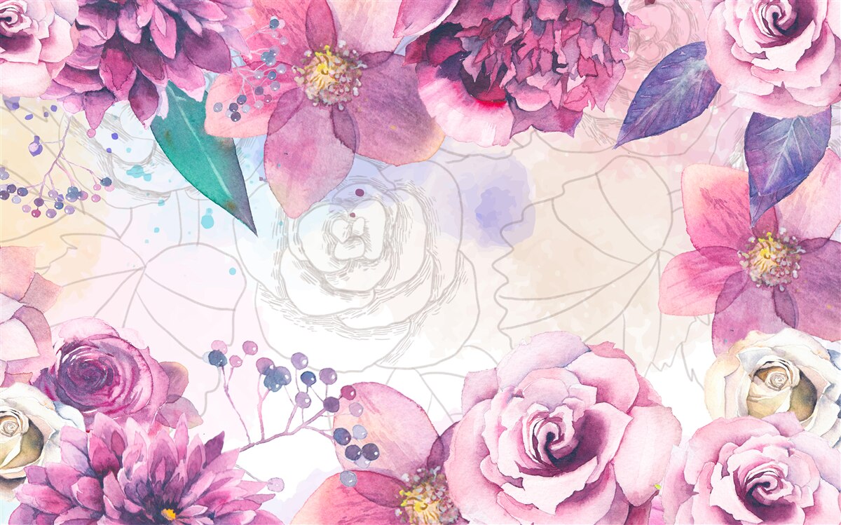 Papier peint Fond d'aquarelle avec des fleurs dans les tons lilas