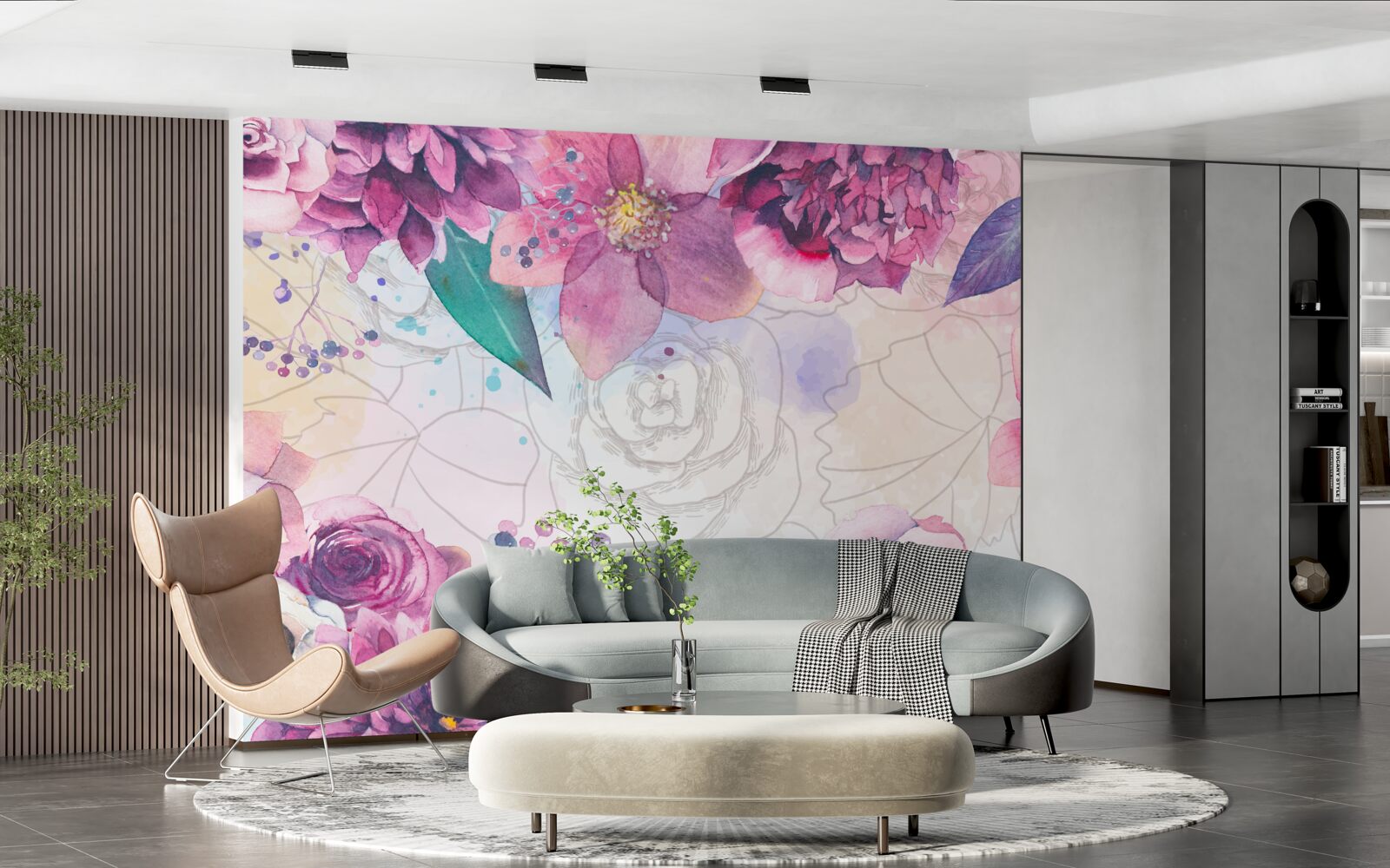 Papier peint Fond d'aquarelle avec des fleurs dans les tons lilas