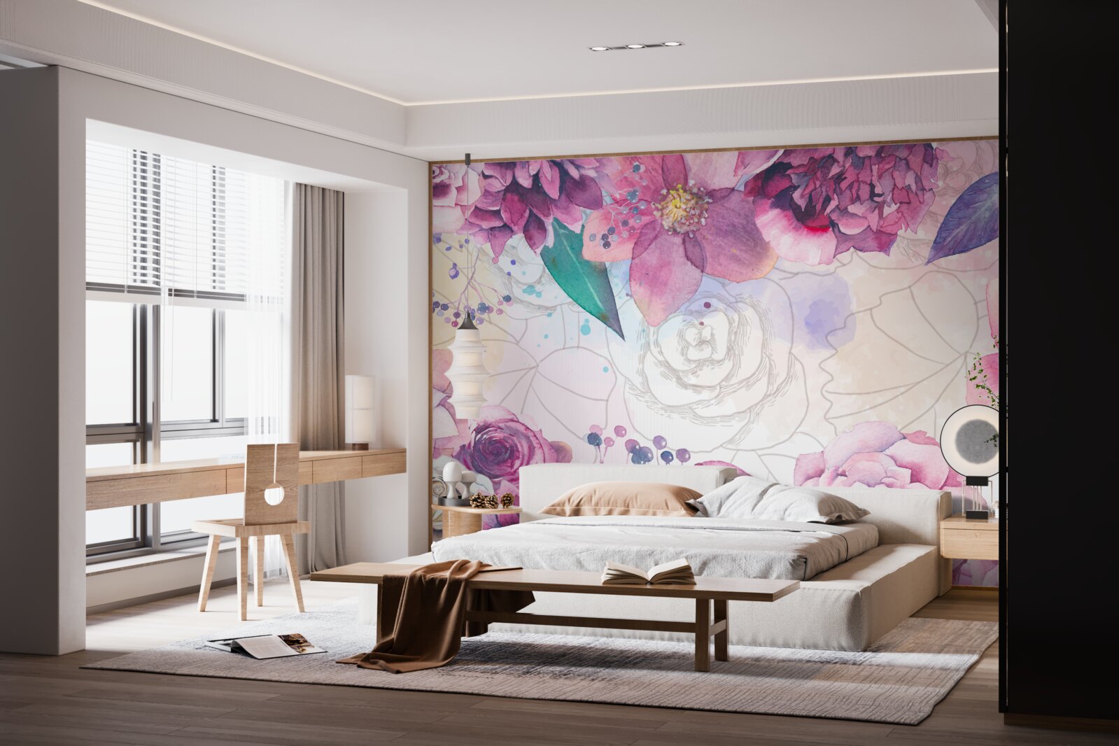 Papier peint Fond d'aquarelle avec des fleurs dans les tons lilas