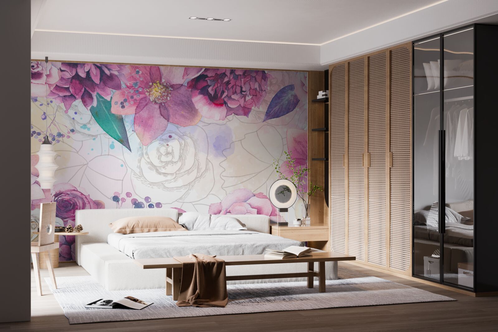 Papier peint Fond d'aquarelle avec des fleurs dans les tons lilas