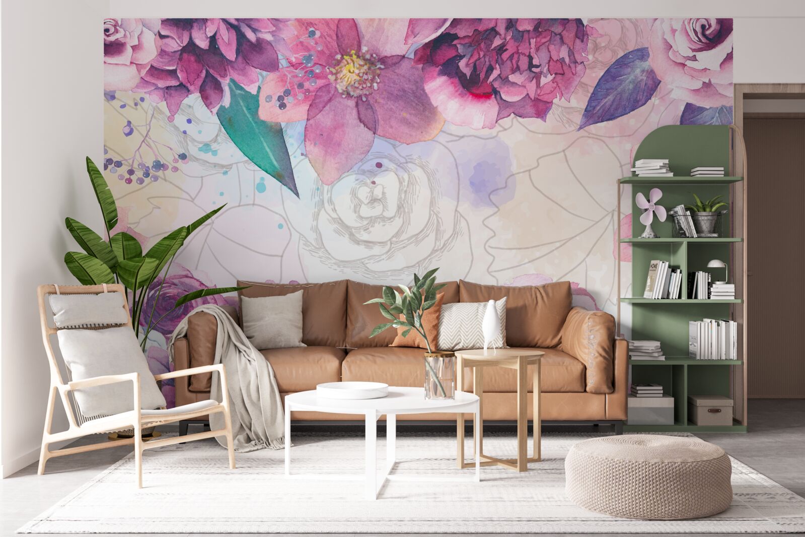 Papier peint Fond d'aquarelle avec des fleurs dans les tons lilas