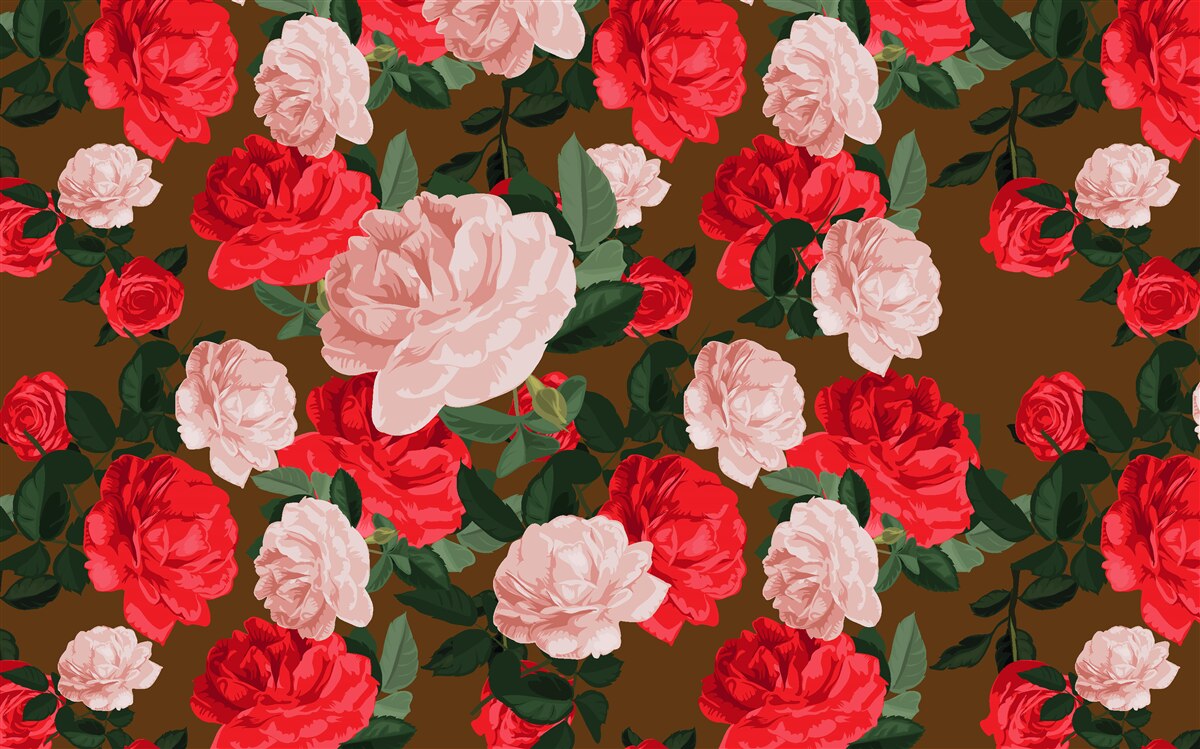 Papier peint fleurs de roses rouges et roses