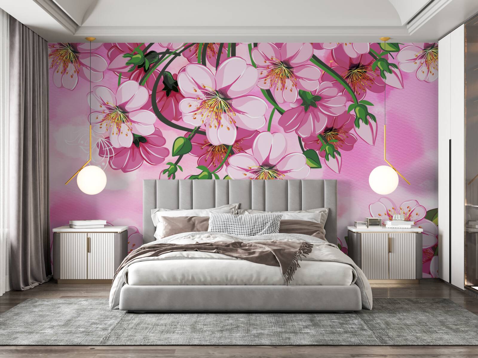 Papier peint Cerisiers japonais en fleurs