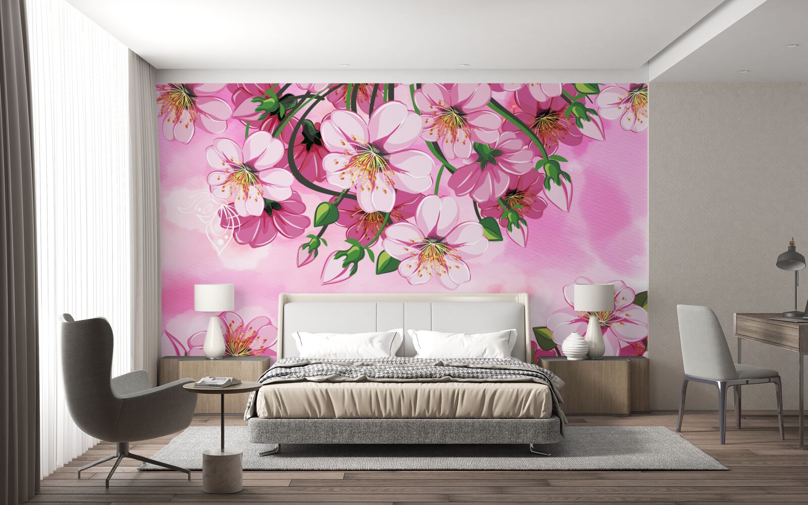 Papier peint Cerisiers japonais en fleurs