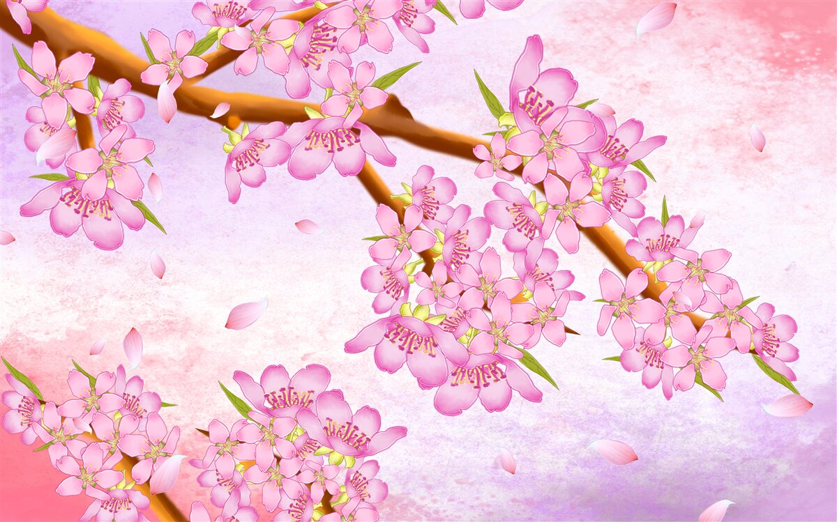 Papier peint de beaux bourgeons roses fleurissent sur les branches