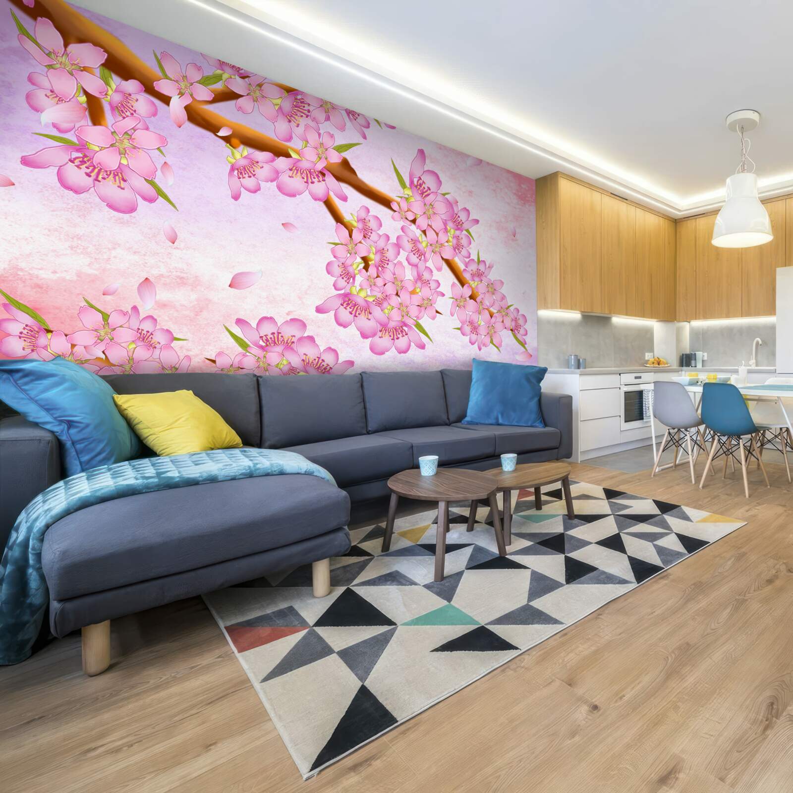 Papier peint de beaux bourgeons roses fleurissent sur les branches