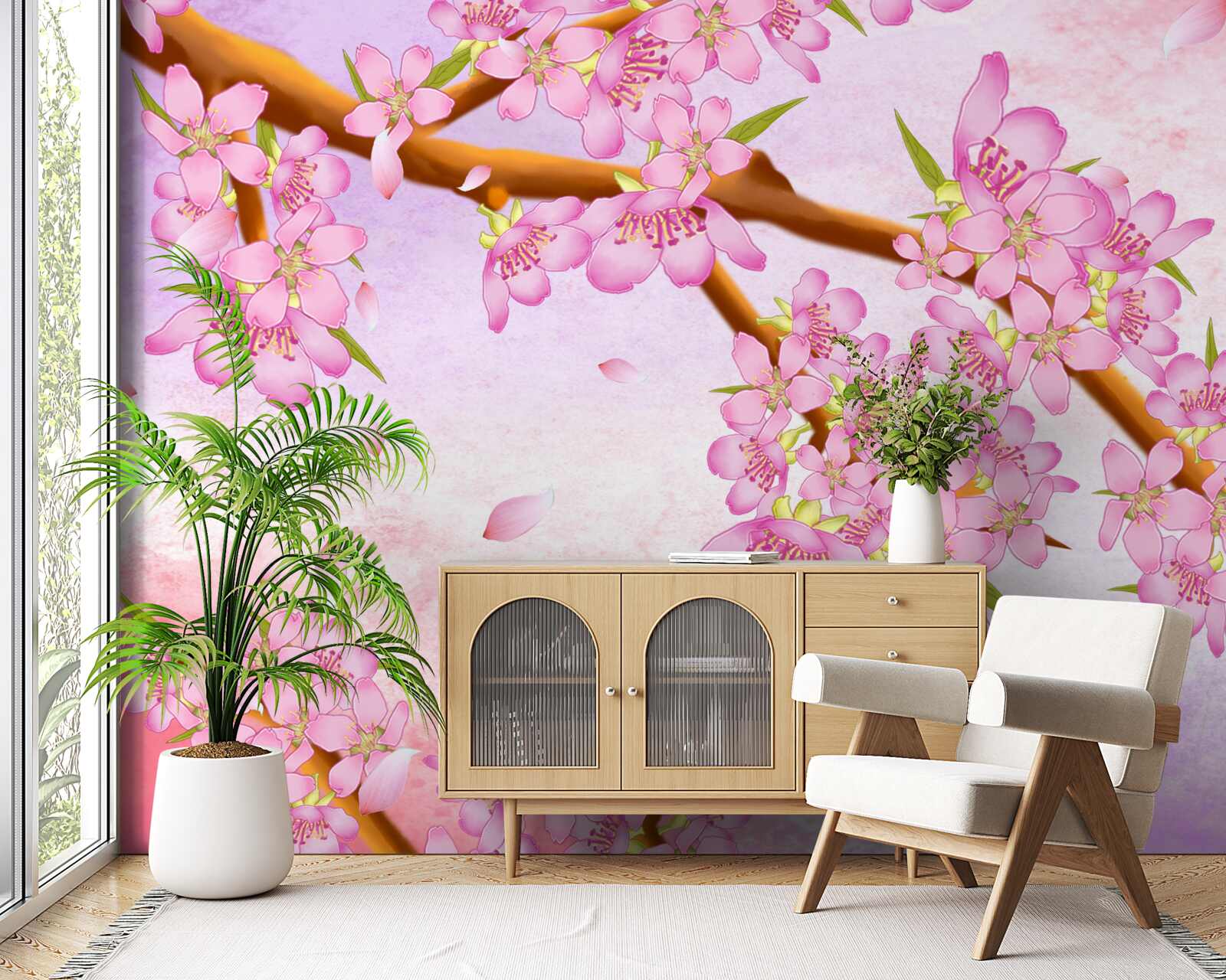 Papier peint de beaux bourgeons roses fleurissent sur les branches