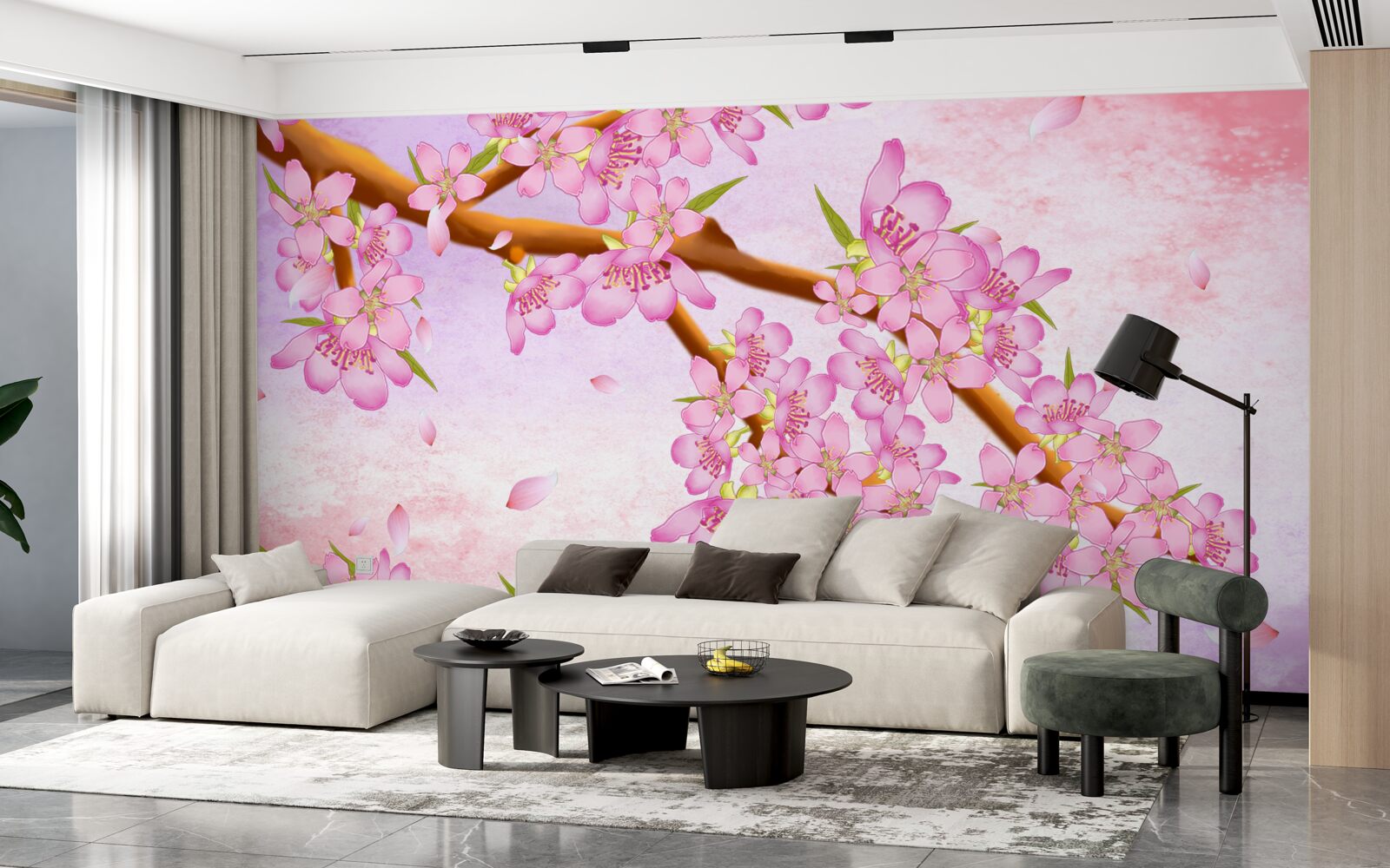 Papier peint de beaux bourgeons roses fleurissent sur les branches