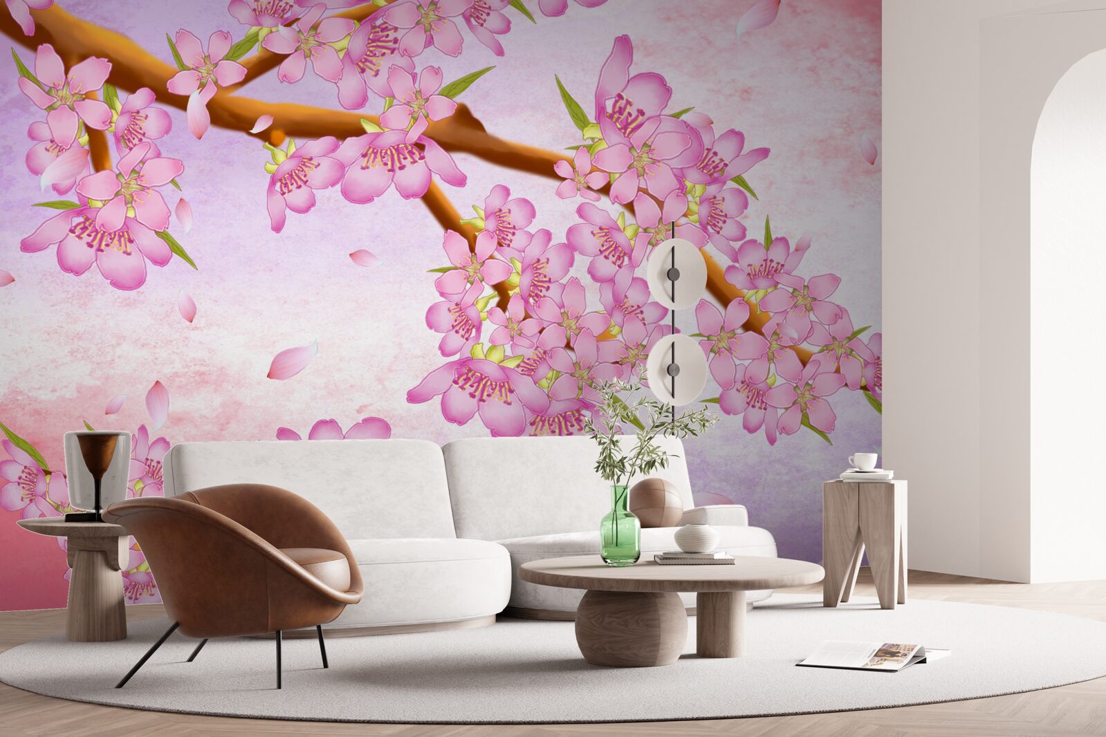 Papier peint de beaux bourgeons roses fleurissent sur les branches