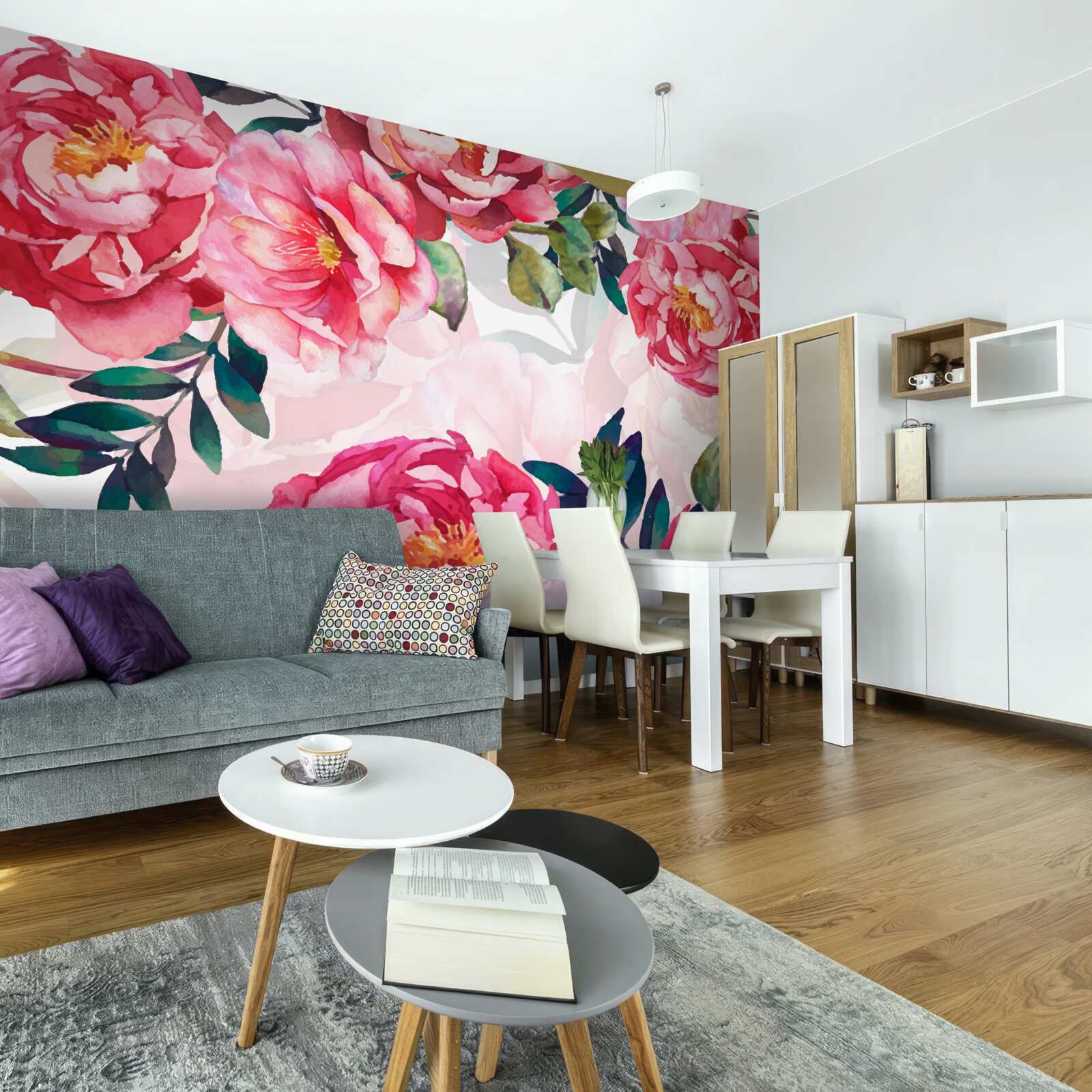 Papier peint les pivoines sont grandes et de couleur écarlate