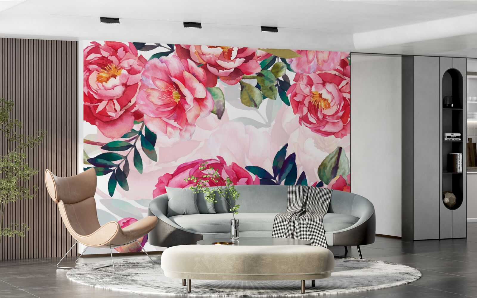 Papier peint les pivoines sont grandes et de couleur écarlate