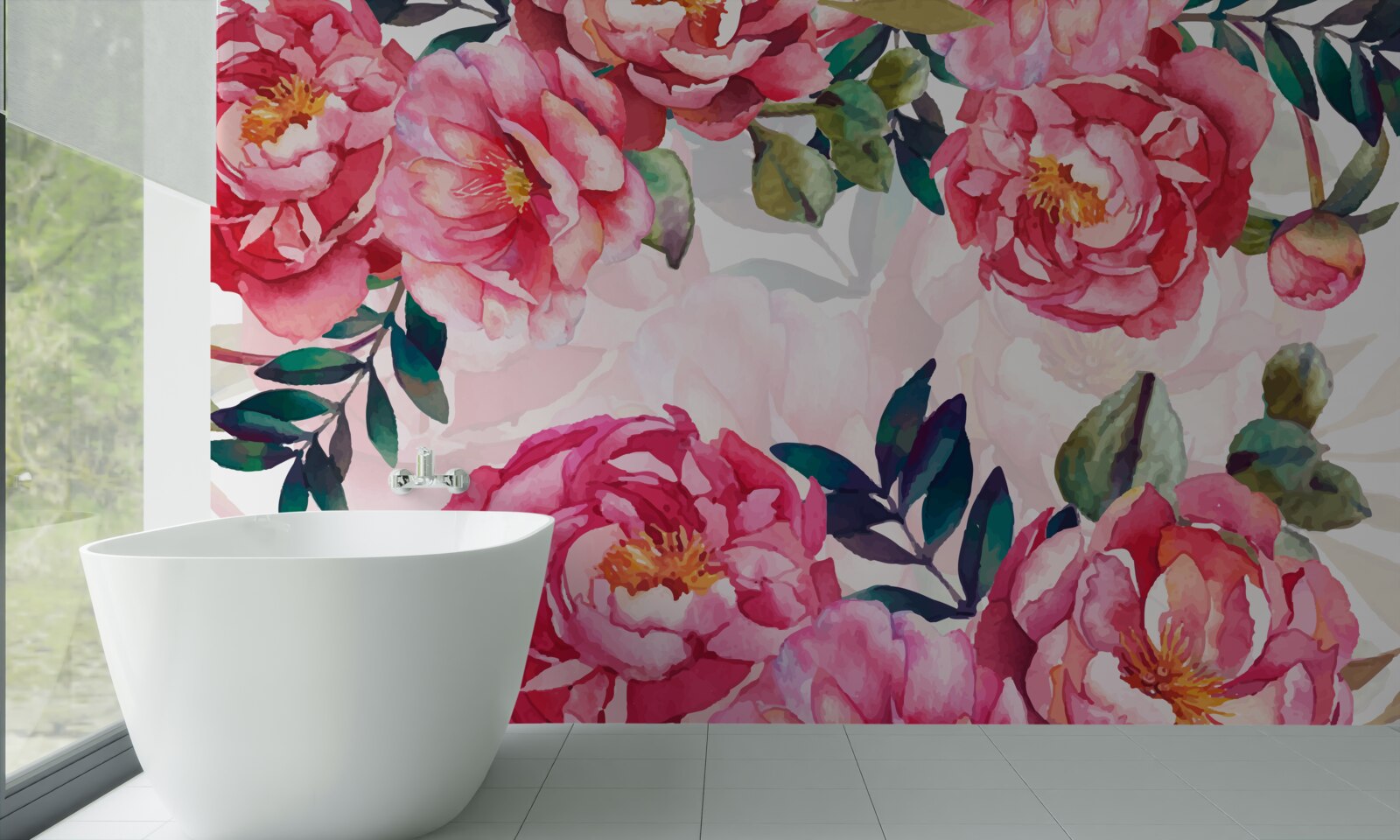 Papier peint les pivoines sont grandes et de couleur écarlate