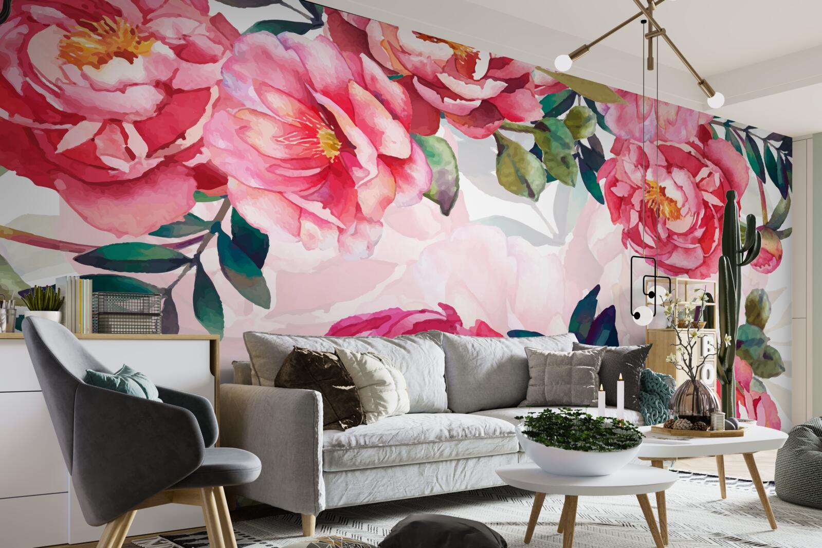 Papier peint les pivoines sont grandes et de couleur écarlate