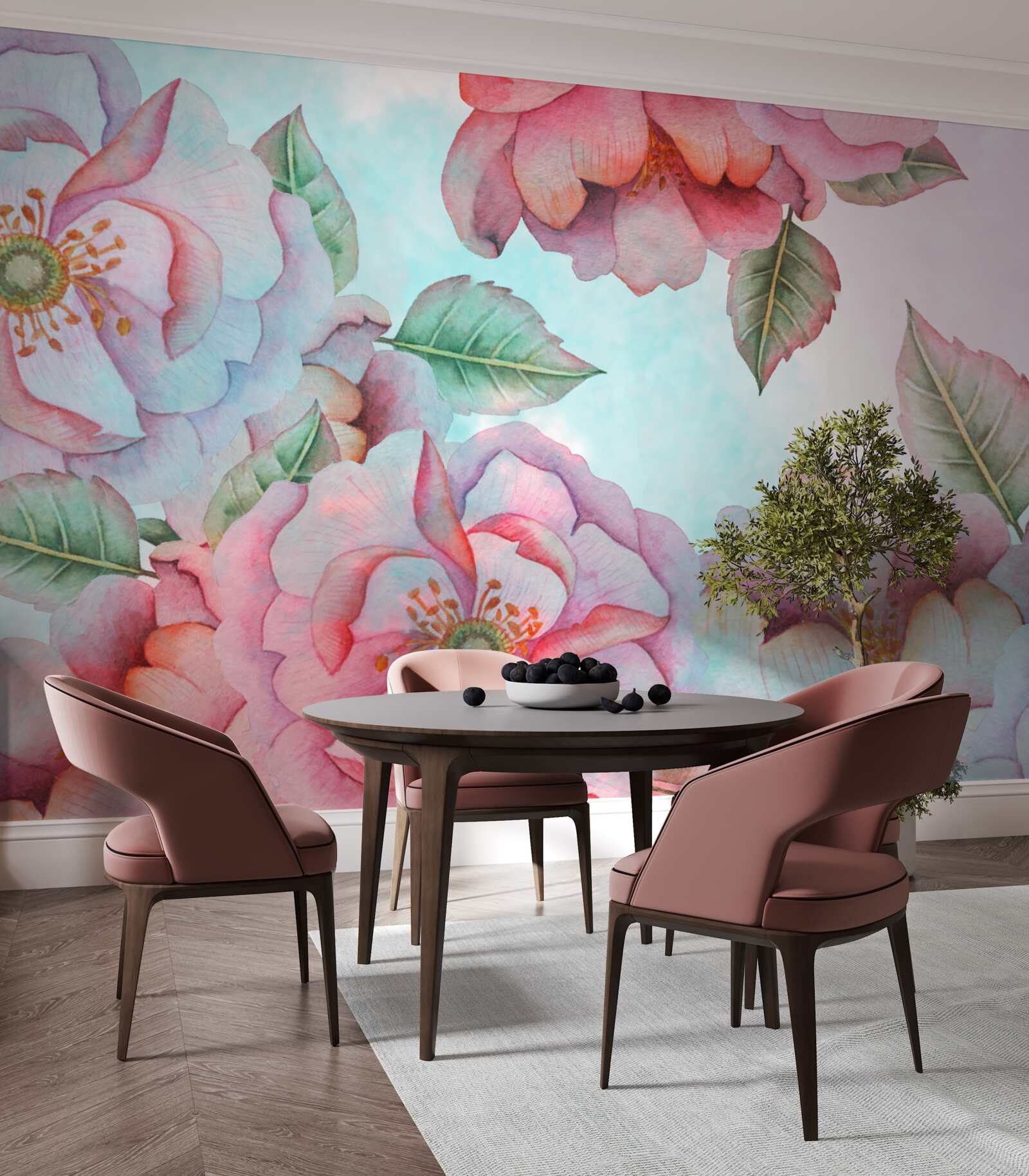 Papier peint fleur aquarelle