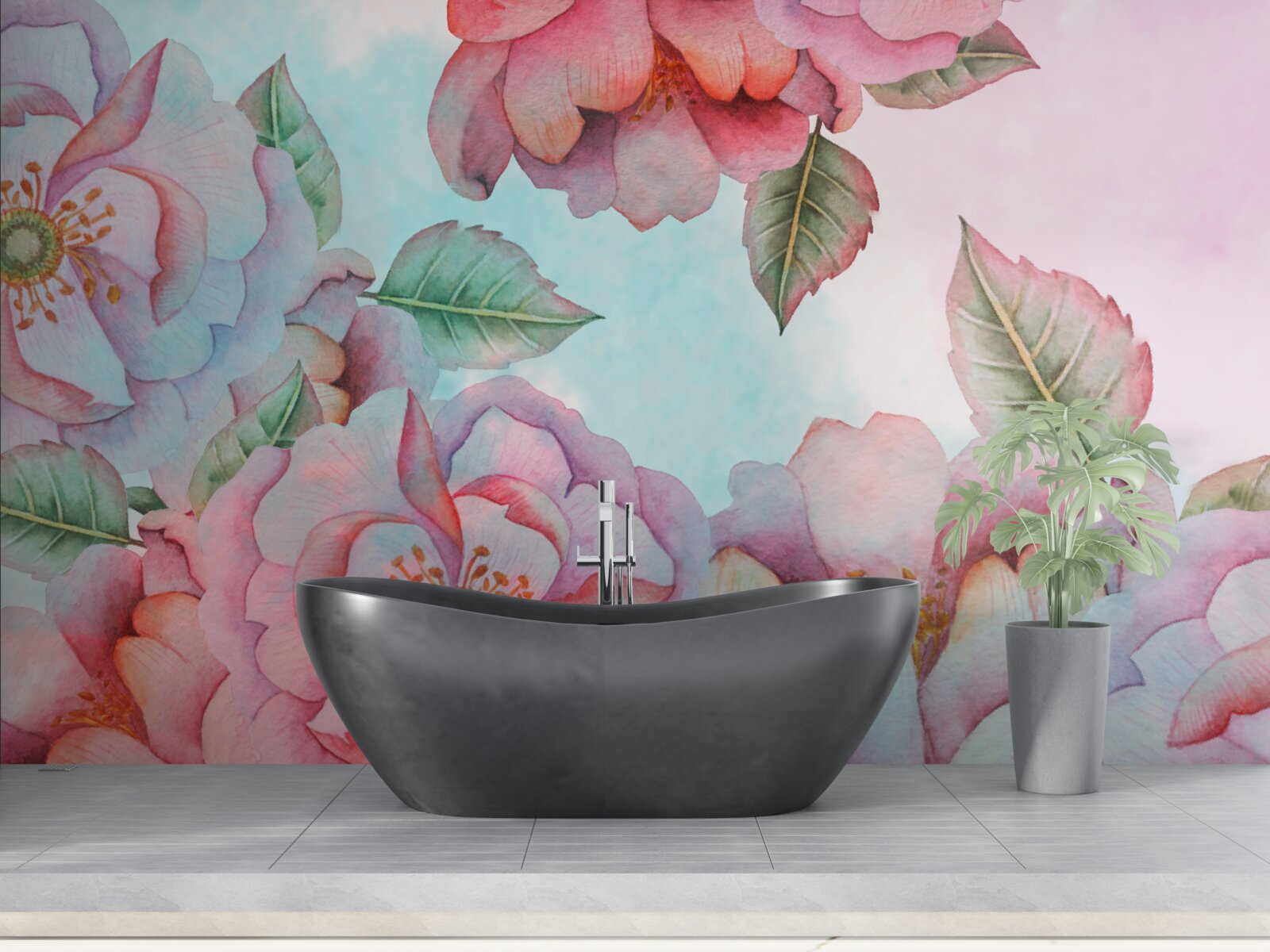 Papier peint fleur aquarelle