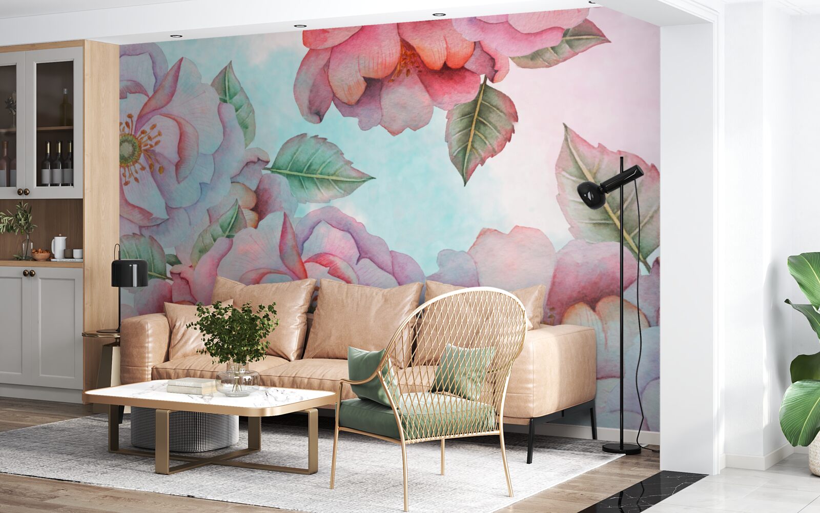 Papier peint fleur aquarelle