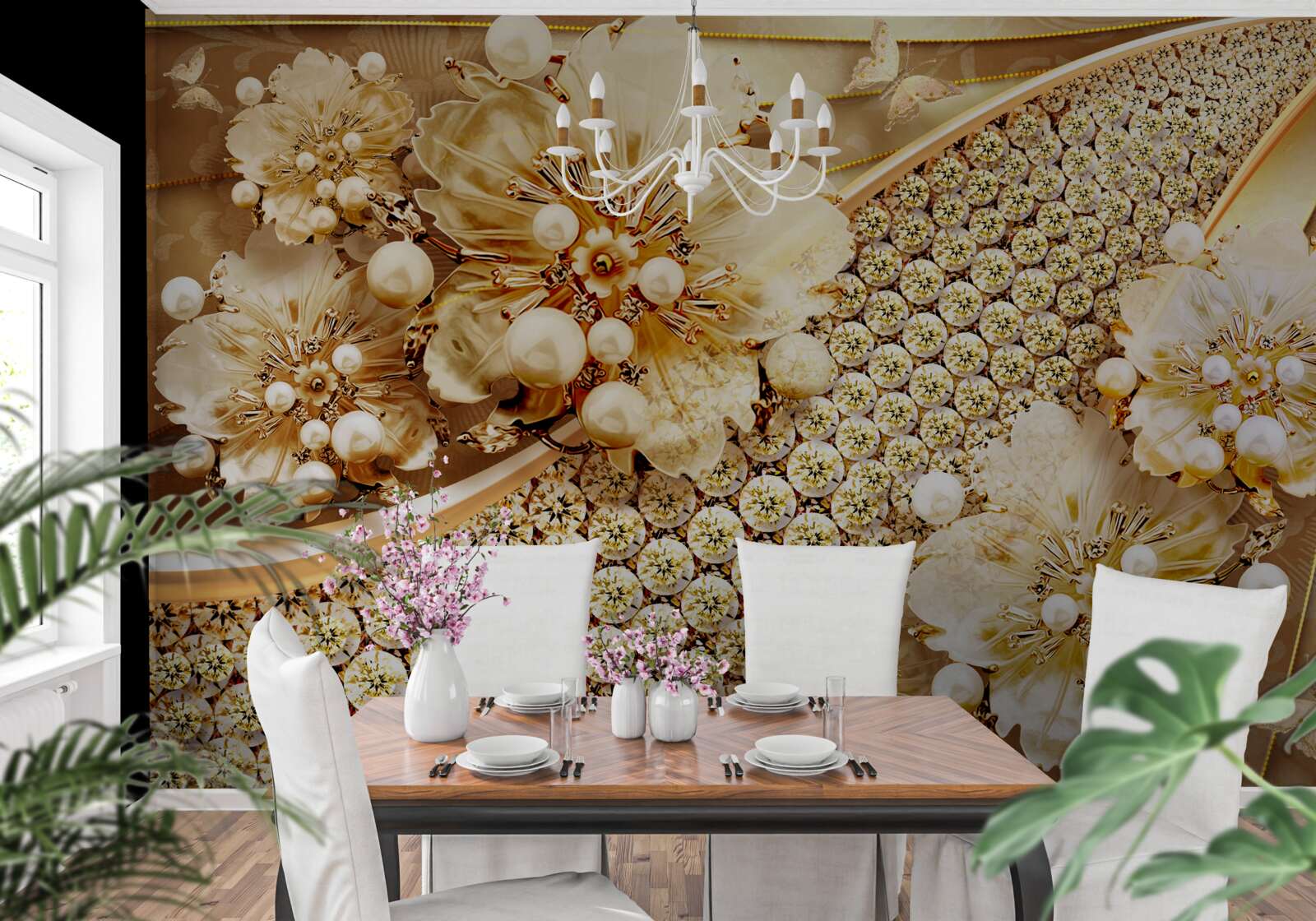 Papier peint couleurs or et perle d'or