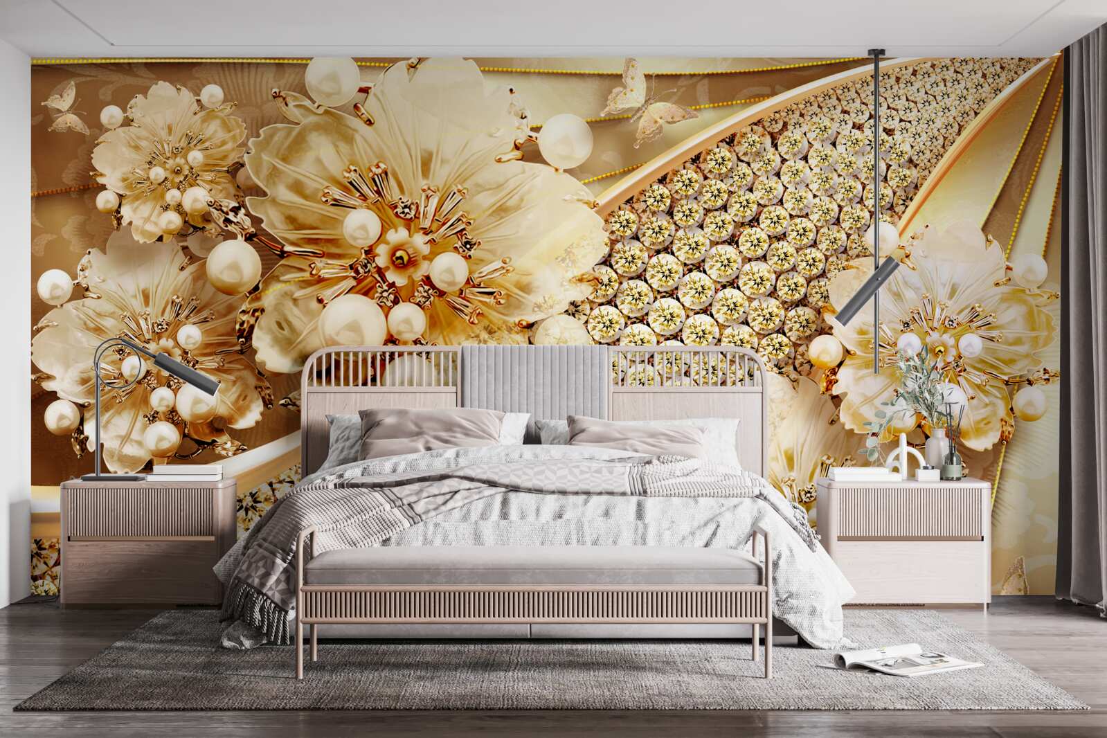 Papier peint couleurs or et perle d'or