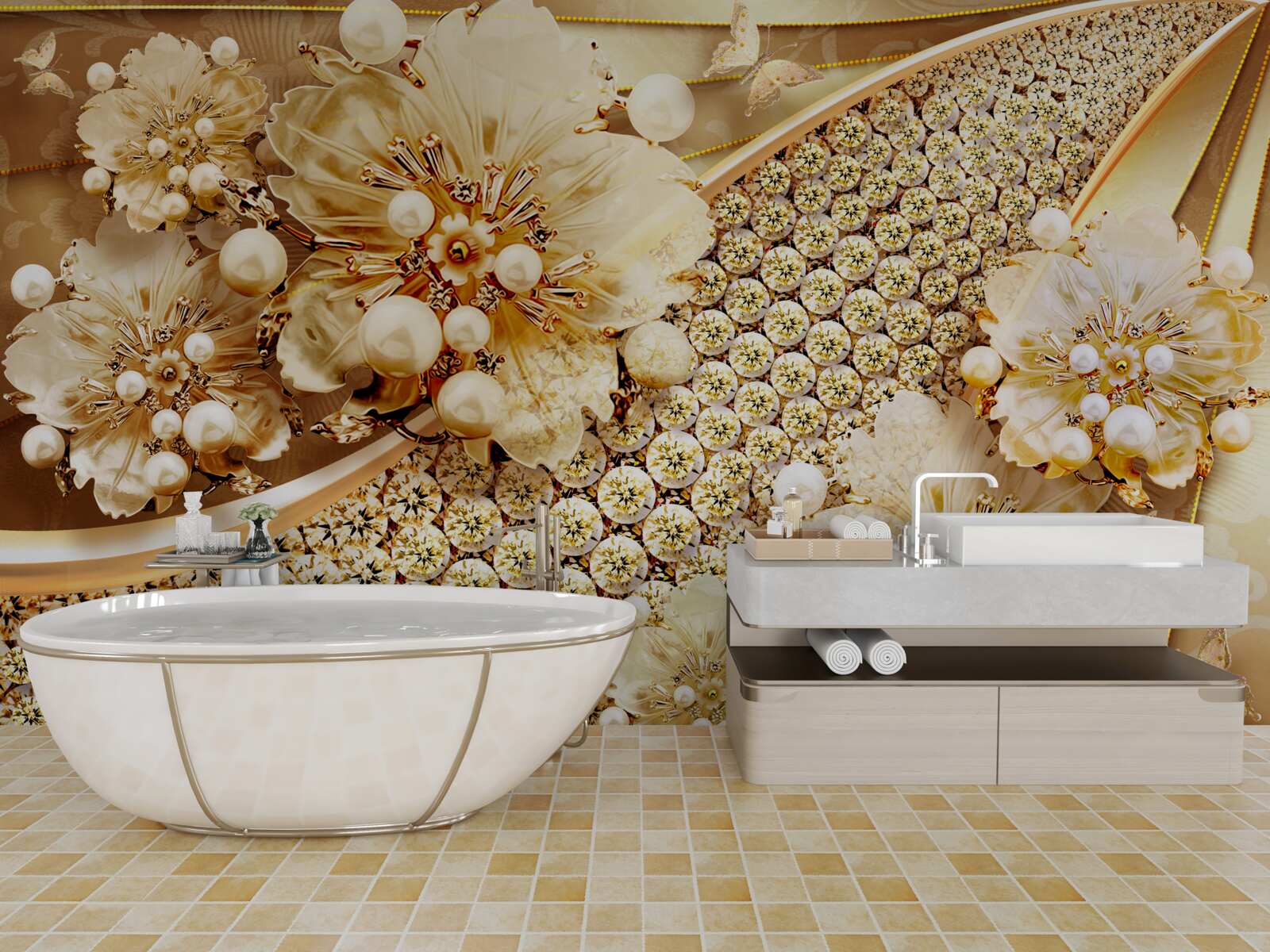 Papier peint couleurs or et perle d'or