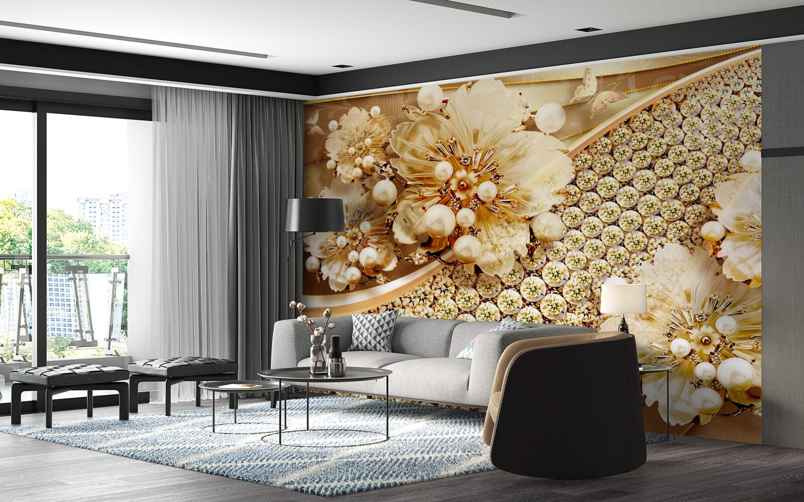 Papier peint couleurs or et perle d'or