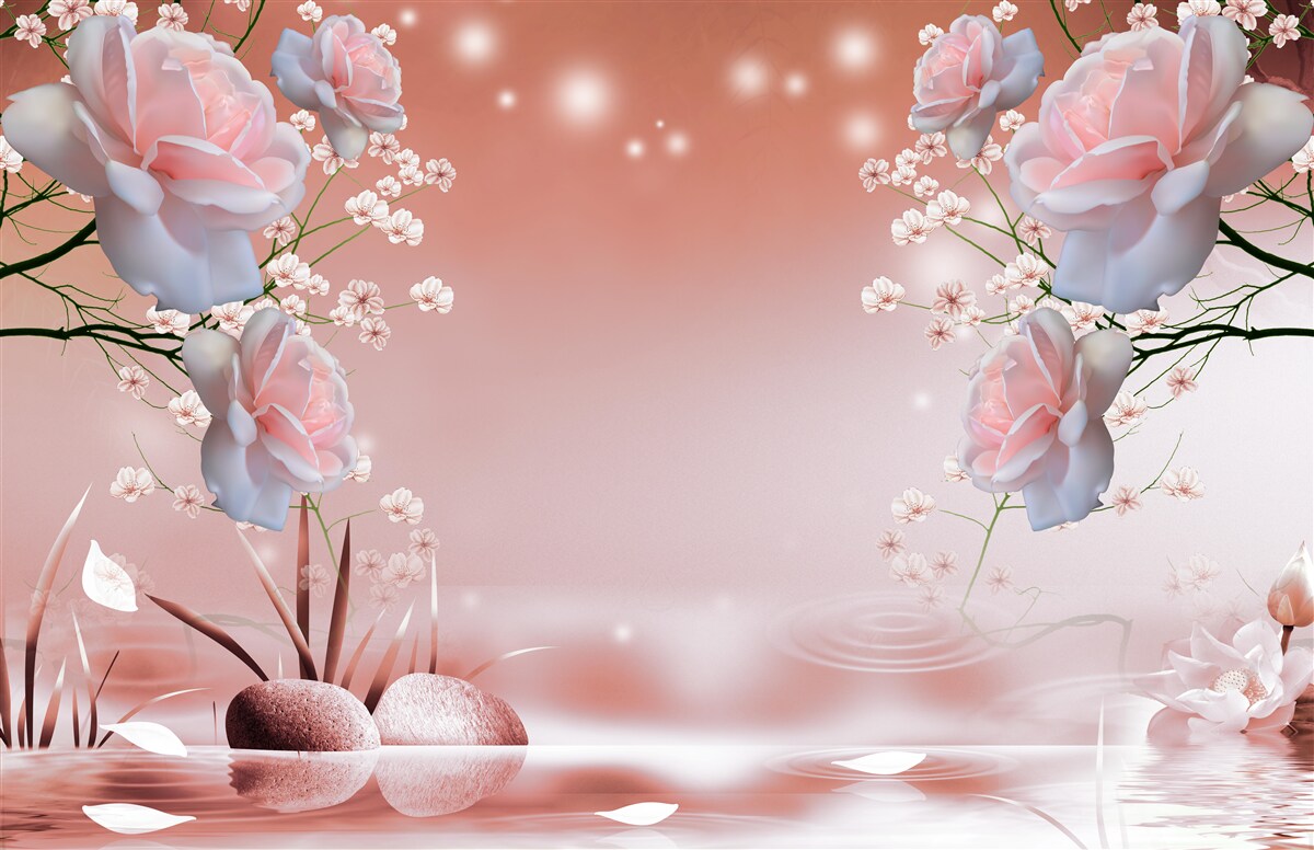 Papier peint fleurs au bord de l'eau, bourgeons naissants