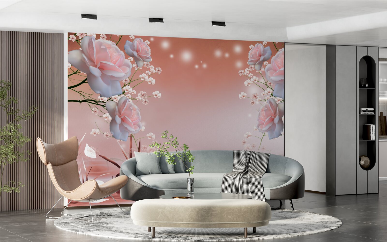 Papier peint fleurs au bord de l'eau, bourgeons naissants