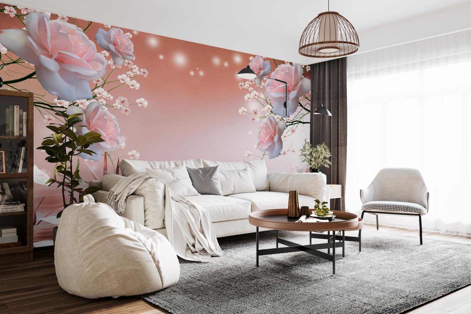 Papier peint fleurs au bord de l'eau, bourgeons naissants